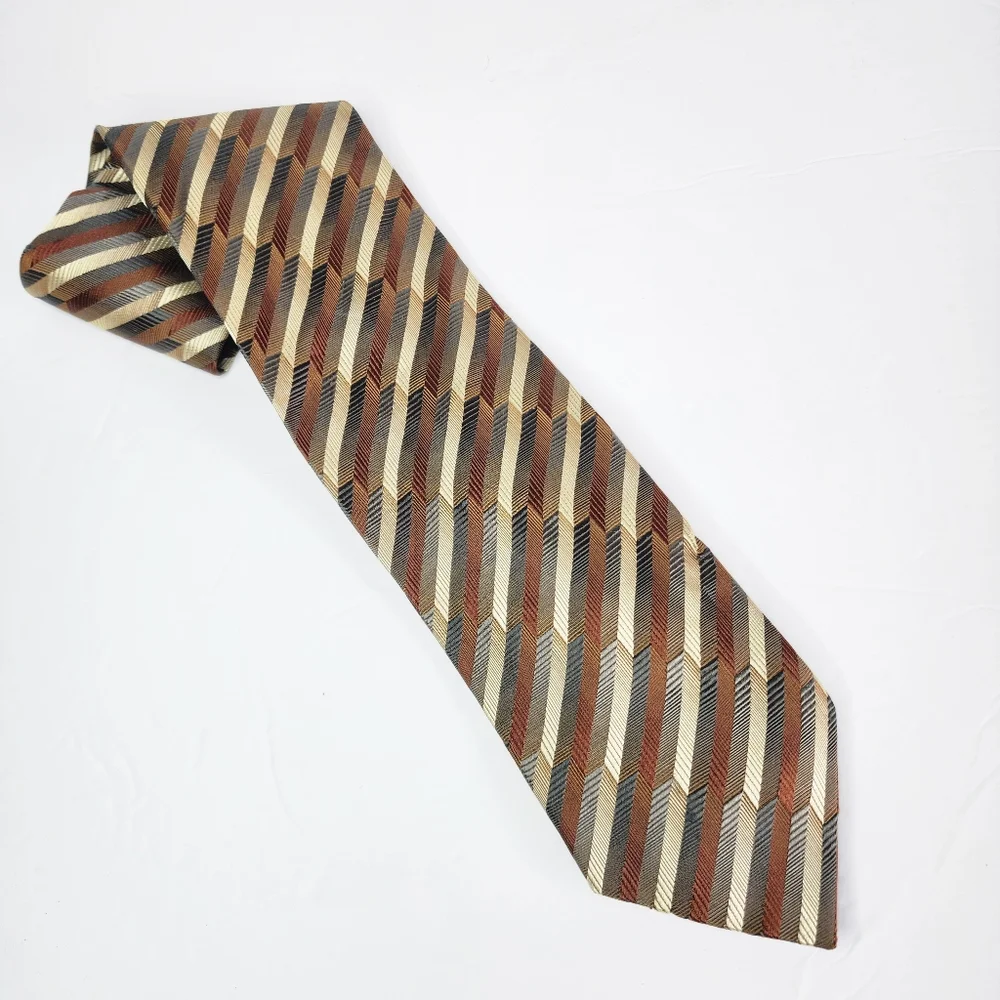 ALEXANDER JULIAN  Elegant Brown and Tan Striped Silk Tie
